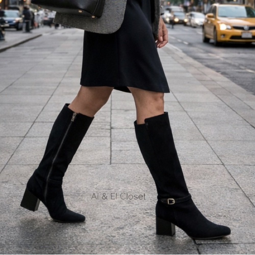 Blondo Twyla Waterproof Tall Boots Black Suede 7M Block Heel New With Box